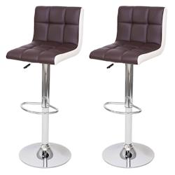 Décoshop26 - Lot de 2 tabourets de bar chaises de comptoir réglable en hauteur en PVC marron et blanc piètement chromé 04_0000149 - marron 3000251_0