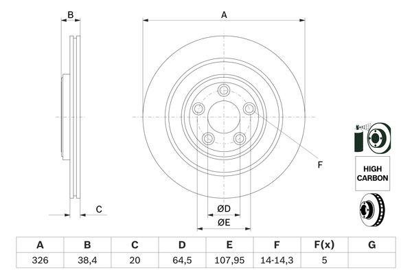 Disque de frein Bosch 0986479628 - 2 disques ventilés pour assemblage arrière - 5 trous_0