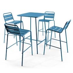 Oviala Business Ensemble table de bar et 4 chaises hautes en métal bleu pacific - Oviala - bleu acier 106205_0