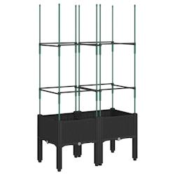 Helloshop26 - Jardinière bac lit surélevé plantes fleurs terrasse jardin avec treillis 80 x 40 x 142,5 cm PP noir 02_0038316 - 3000214210544_0