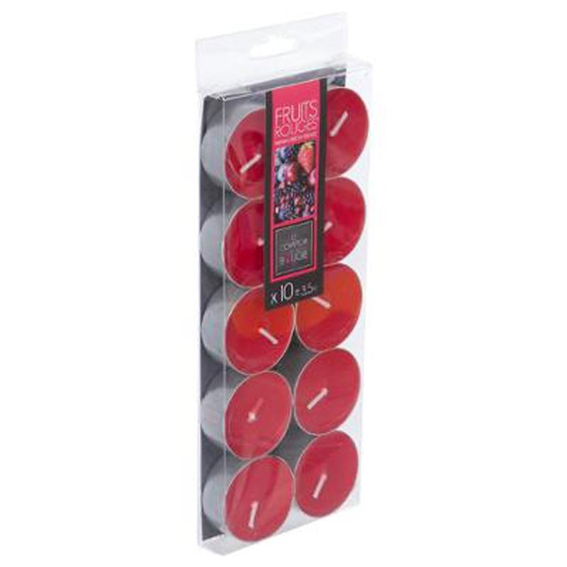 Lot de 10 bougies chauffe-plat parfumées - Fruits rouges - D. 3,7 cm x H. 1,5 cm - Paris Prix_0