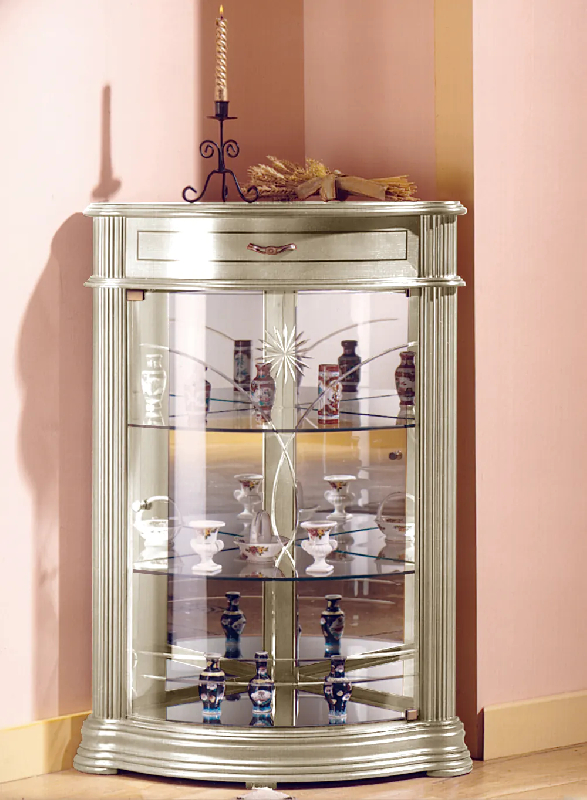 Petite vitrine d'angle en bois dv52va - laqué crème cérusé_0