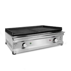 Romux® - Plaques de cuisson électrique demie lisse et rainurée en fer 70 cm / Plaques de cuisson professionnel pour la restauration chauffe rapide_0