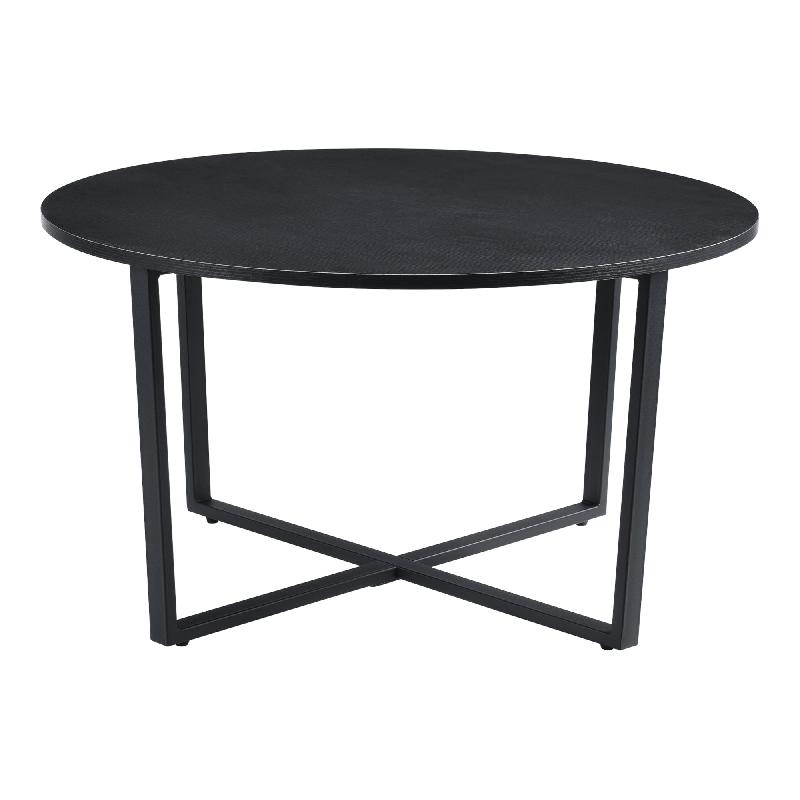 Table basse ronde 80 x 45 cm - Noir effet bois - Structure acier laqué - Plateau panneau de particules_0