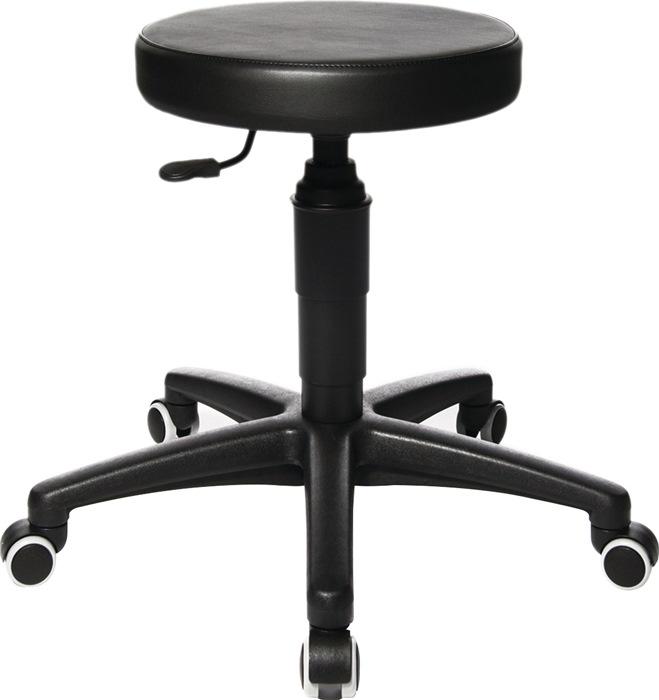 Tabouret pivotant Tec 70 - roulettes, rembourrage simili-cuir noir, réglable en hauteur 390-520 mm - TOPSTAR_0