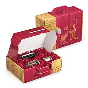 VALISETTE CARTON GASTRONOMIE BOUTEILLE MOTIF VIN AMARANTE 34,5X26X11,5 CM