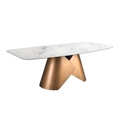 AC ANGEL CERDA Angel Cerdá Table de salle à manger ovale en marbre de porcelaine et tonneau en acier couleur bronze 1172C 240 x 120 x 76 - blanc por_0