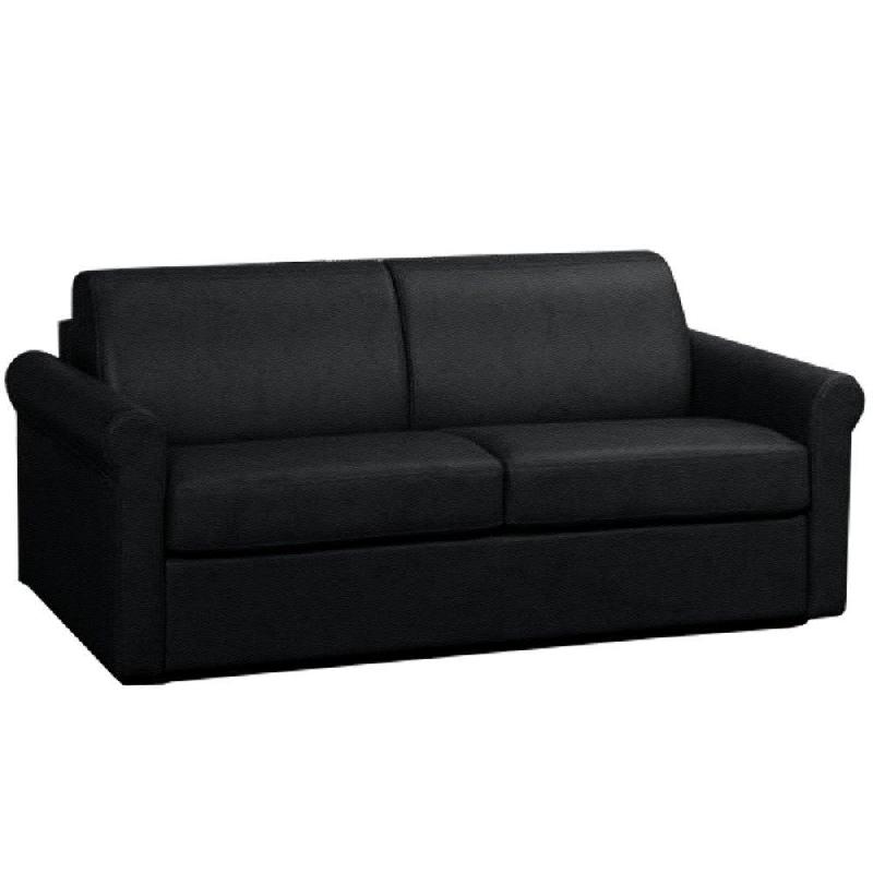 CANAPÉ LIT 2-3 PLACES ROMANTICO CONVERTIBLE EXPRESS SOMMIER LATTES 120 CM POLYURÉTHANE NOIR MATELAS 16 CM_0