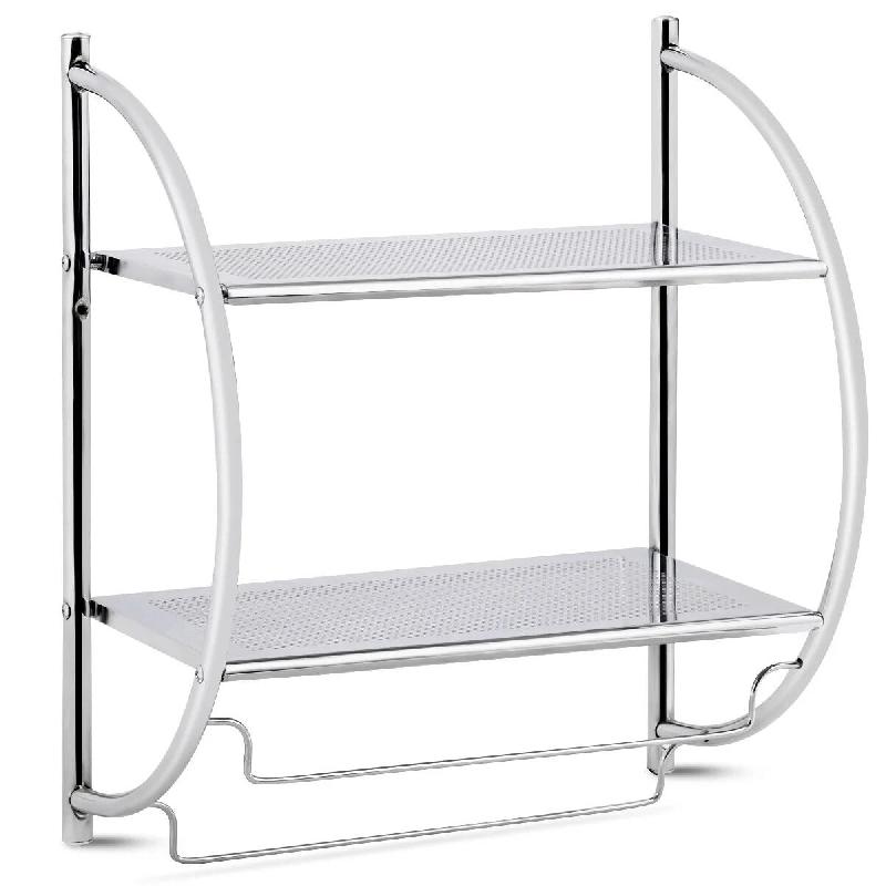 Décoshop26 - Etagère murale etagère de rangement en métal chromé 45 x 25 5 x 55cm avec 2 tablettes et 2 barres 20_0000602 - métal 3001007769607_0