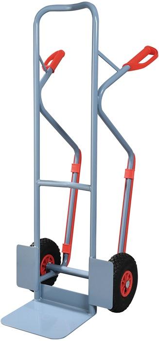 Diable de manutention en tubes acier - patins échangeables - H.1300 mm - pelle L250 x l320 mm - roues pneumatiques - charge 300 kg - bleu pigeon RAL 5014 - PROMAT_0