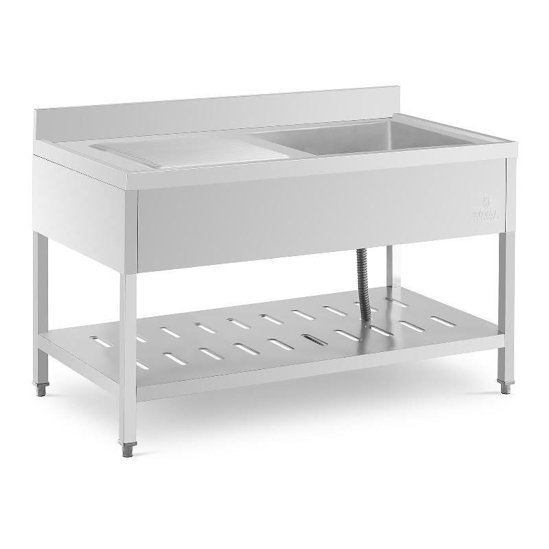 ÉVIER PROFESSIONNEL INOX PLONGE PROFESSIONNELLE SUR PIED (DIMENSIONS : 140 X 70 CM, BAC : 510X520X245 MM, ACIER INOXYDABLE) 14_0005013_0