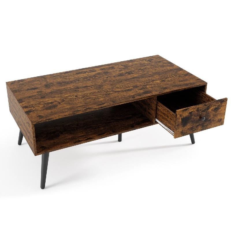 Helloshop26 - Table basse avec tiroir et étagère de stockage 109 x 55 x 44 cm moderne rétro en bois de pin marron 20_0013779 - 3000227920904_0