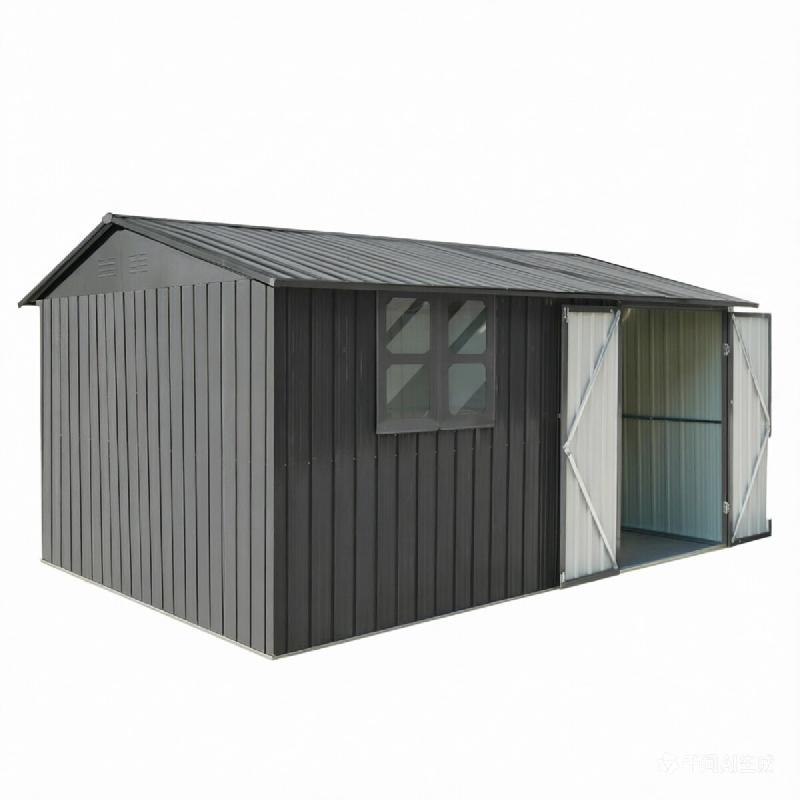 Merax abri de jardin métal avec toit à pignon, porte, serrure, fenêtre, table pliante et étagères, gris - gris métal W3600S00025_0
