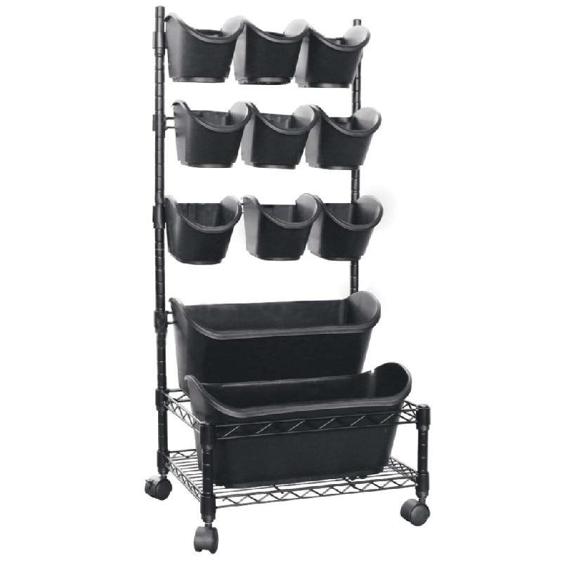 Nature - Ensemble mobile de jardin vertical avec 11 pots - 9 pots carrés 0,9L et 2 bacs rectangulaires 5,4L_0