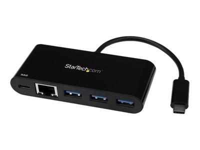 STARTECH.COM 3 PORT USB-C HUB WITH GIGABIT ETHERNET & 60W POWER DELIVERY PASSTHROUGH LAPTOP CHARGING, USB-C TO 3X USB-A (USB 3.0 SUPERSPEED 5GBPS), USB 3.1/USB 3.2 GEN 1 TYPE-C ADAPTER HUB - WINDOWS/MACOS/LINUX (HB30C3AGEPD) - CONCENTRATEUR (HUB) - 3 PORT