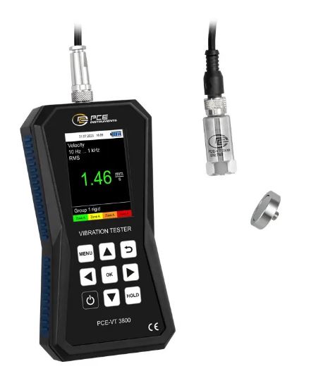 Vibromètre avec sonde magnétique et mémoire - PCE-VT 3800 - PCE INSTRUMENTS - Accélération jusqu'à 399,9 m/s², vitesse 399,9 mm/s et déplacement 3,9 mm_0