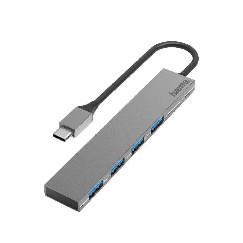 HAMA 00200101 - Hub USB 3.2 Gen 1 Type-C avec 4 ports, boîtier en aluminium, taux de transfert 5000 Mbit/s_0