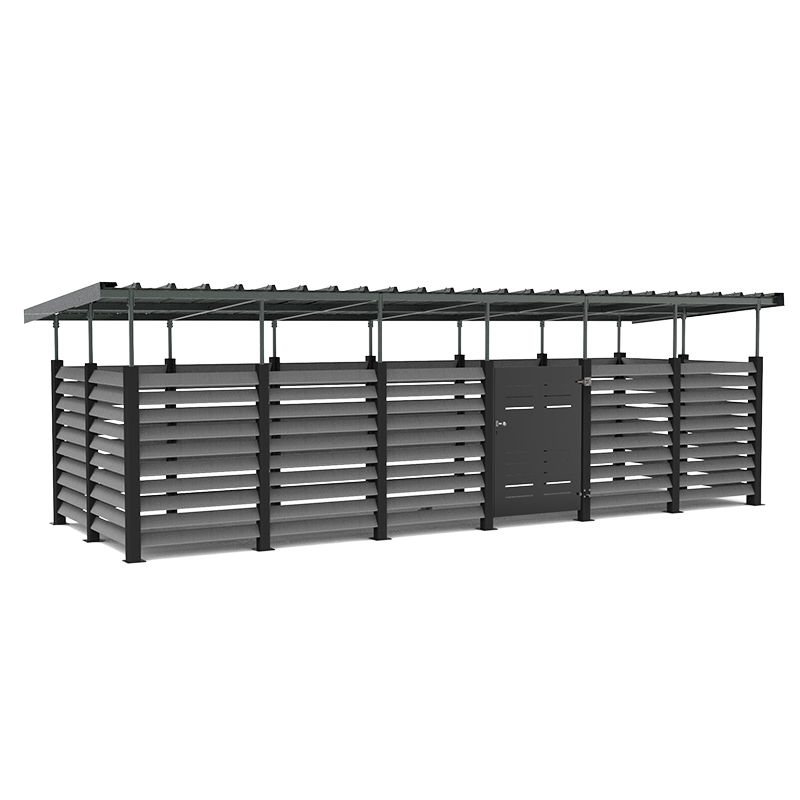Abri de jardin fermé - 8.4 x 3m - Montants noirs - Claustra 1.8m - AC-ABRI-12-FER-1 - Structure acier galvanisé et toit RAL 7016_0