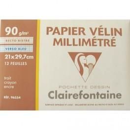 CLAIREFONTAINE POCHETTE DE 12 FEUILLES 90G PAPIER MILLIMÉTRÉ REF-96554