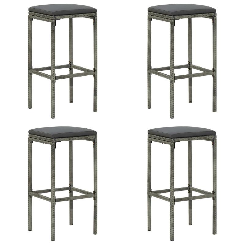 Décoshop26 - Lot de 4 tabourets de bar avec coussins gris et repose-pied en résine tressée gris DEC029579 - gris 3000257444609_0