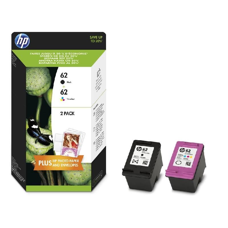 HEWLETT PACKARD CARTOUCHE D'ENCRE 62 (J3M80AE) - PACK DE 2 - COULEUR: NOIR, TRICOLORE