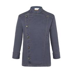 KARLOWSKY - Veste de cuisine homme en jean, manches longues, vintage black, taille 50, surpiqûres contrastées, fermeture asymétrique_0