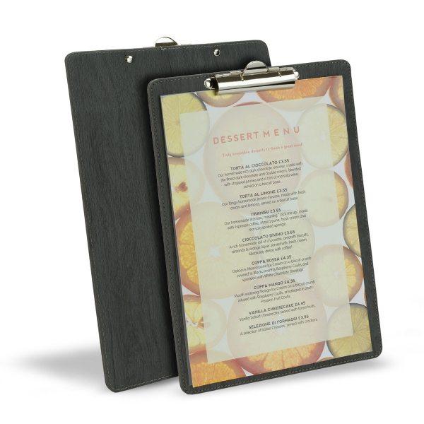 Menu planche Porto - économique, simili cuir ou texture bois, personnalisable - Format A4_0