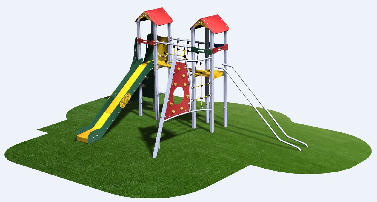 Structure de jeux combinées NEO 2 tours avec rampes à glisser - NEO21505I - Créa Équipements - pour enfants de 7 à 14 ans_0