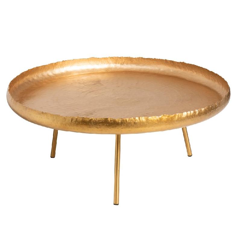 Table basse ronde TERO en métal doré - Style chic et moderne - Ø83,5 cm_0