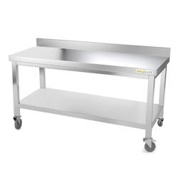 Table de travail en inox soubassement 1500 x 600 mm adossée sur roulettes PREMIUM / GOLDINOX - inox 3701770801091_0
