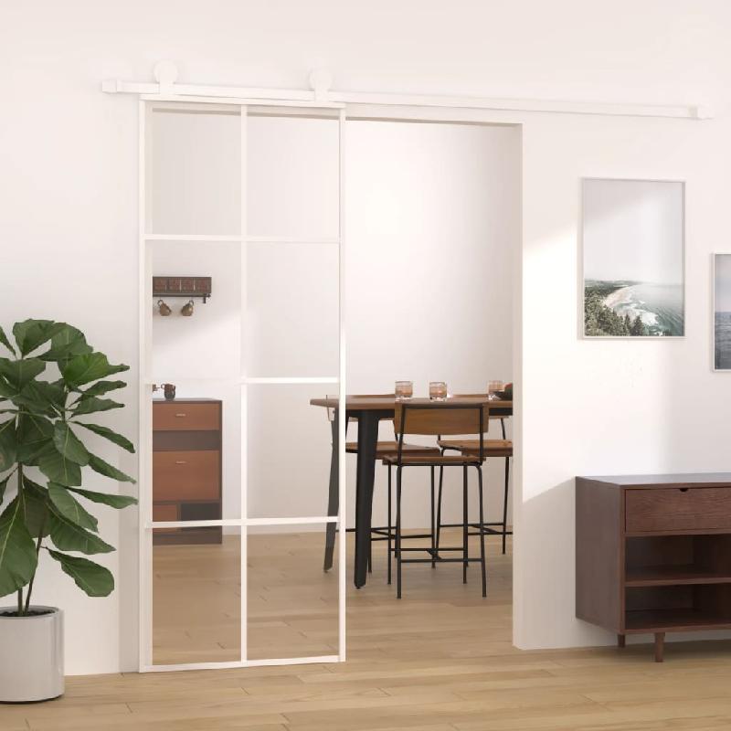 Vidaxl porte coulissante verre esg et aluminium 76x205 cm blanc 151668_0