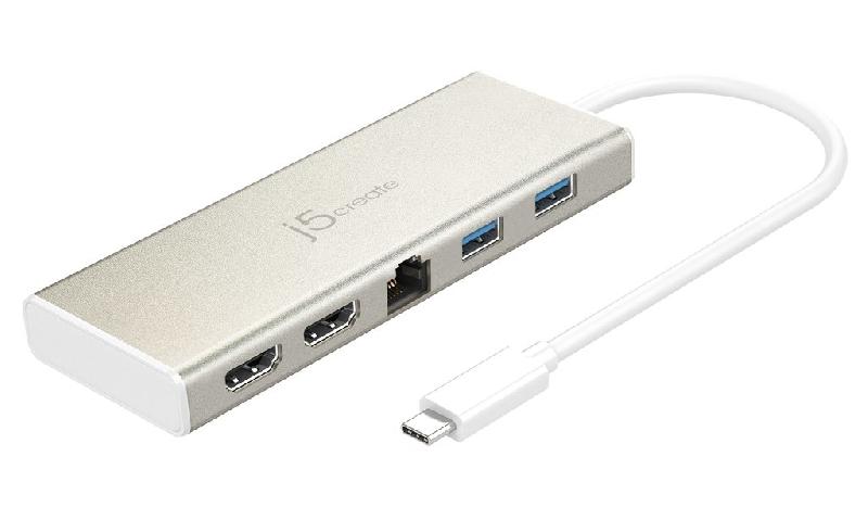 J5CREATE MINI DOCK USB TYPE-C - Double HDMI, Ethernet, Hub USB 3.1/PD 2 en aluminium - Résolution 4K_0