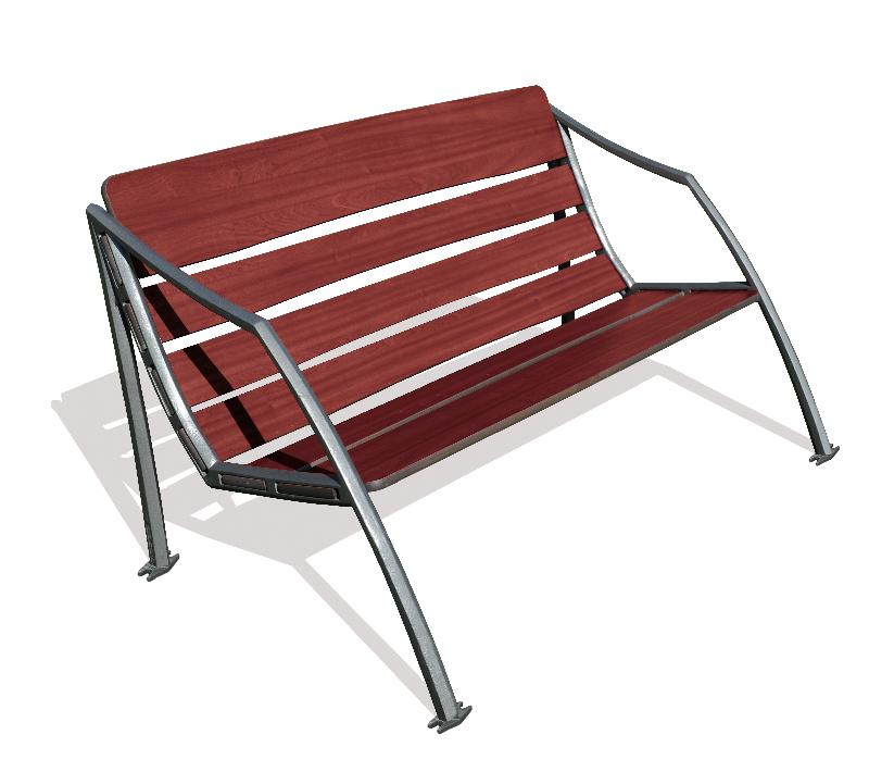 Banc public Milan - structure en fonte d'acier et assise en compact finition acajou - L 1500 mm_0