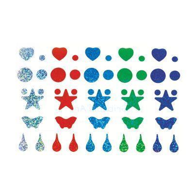 Blister de 575 gommettes holographiques assorties - 10 planches - Formes et couleurs variées_0