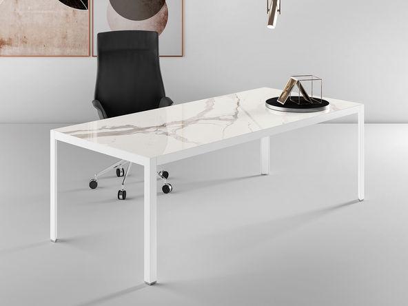 Grand bureau design Hype en céramique blanche ou noire et structure en couleur ou chromé_0