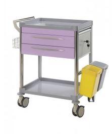 Chariot de soins hospitalier - 2 tiroirs - Lilas - Modèle 63005 - Aluminium/Inox - Roues doubles à frein_0