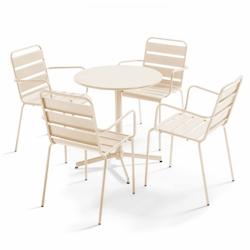Oviala Business Ensemble table de jardin et 4 fauteuils métal ivoire - Oviala - beige acier 109204_0