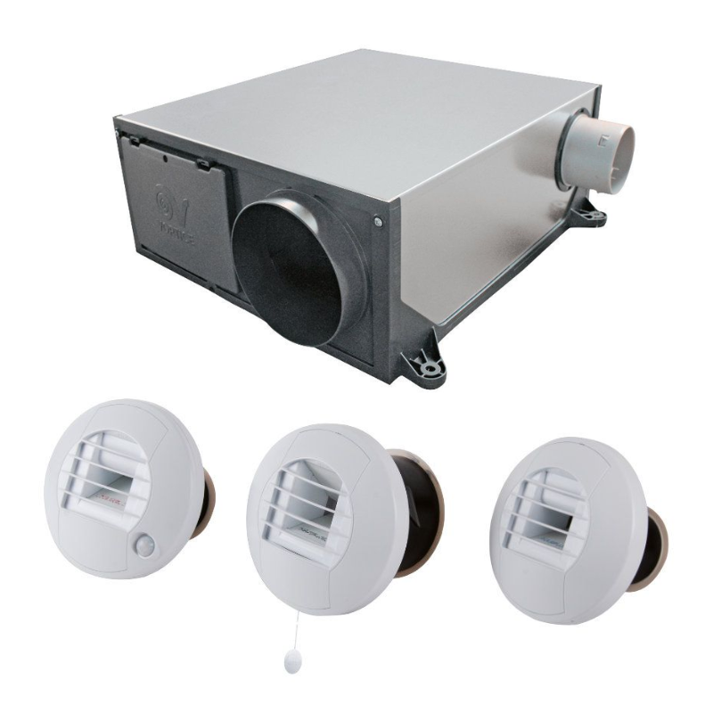 Kit Hygro B VMC simple flux hygroréglable extra-plate + 3 bouches cordon et à piles - Axelair - KHBMPST5160_0
