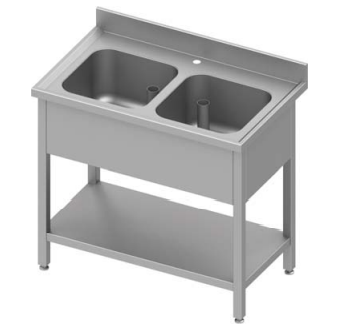 Plonge inox sans egoutoire adossée avec 2 bacs avec étagère 1000x600x900 à monter - 934586100_0