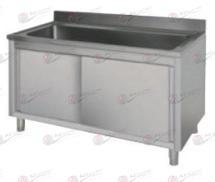 Plonge sur meuble - inox 304 avec portes coulissantes ou battantes, bacs arrondis et égouttoir nervuré_0