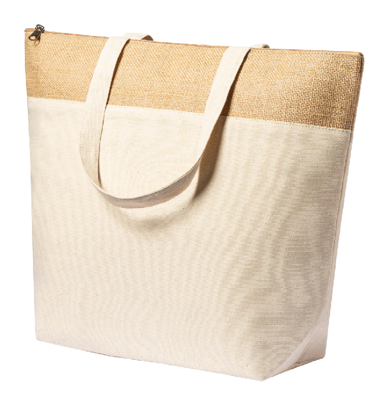 Sac shopping isotherme en coton et jute laminé - avec renfort aluminium et compartiment zippé_0