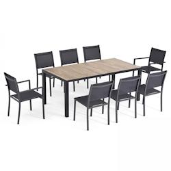 Oviala Business - Salon de jardin 8 places aluminium et céramique marron - Table et chaises empilables 105286_0