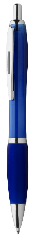 Stylo à bille en plastique - corps transparent, grip coloré et parties chromées - encre bleue_0