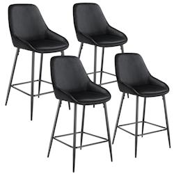 Tectake Chaise de bar SIERA avec dossier - Aspect velours noir/noir, Lot de 4 - 405868 - noir polyester 405868_0