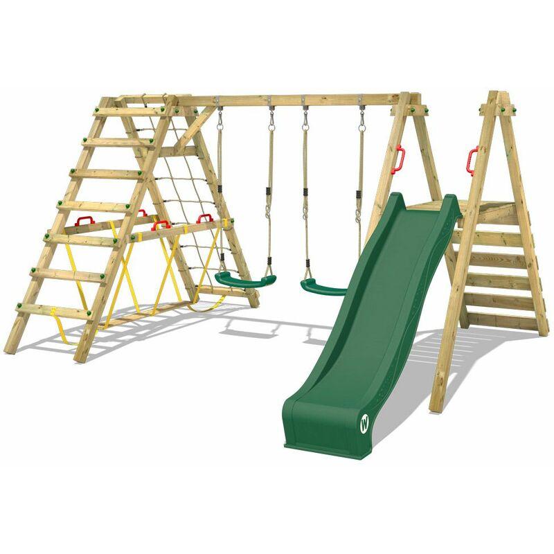 Wickey Aire De Jeux DinkyHouse Sans Extension De La Balancoire Toboggan Bache Tour A Grimper Pour Enfants Pour Le Jardin En Bois Massif 219x114x247 Cm