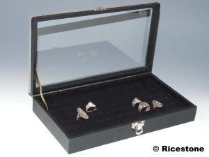 4A) COFFRET LUXE POUR 48 BAGUES VITRÉ 16X28 CM.