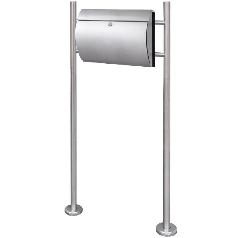 Boîte aux lettres design contemporain - acier inoxydable sur pieds 120 cm - avec fente, serrure et porte-journal - 1002005_0