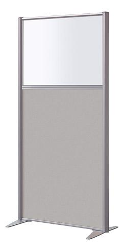 CLOISON B-ZEN ACOUSTIQUE SEMI VITRÉE TISSU BONDAI GRIS - H 160 X L 81 CM CADRE GRIS ARGENT -SANS PIED