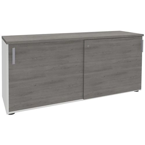 CRÉDENCE STEEL 2 PORTES COULISSANTES L. 160 CHÊNE GRIS/BLANC - SIMMOB