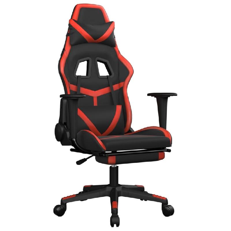 Décoshop26 - Fauteuil de bureau chaise gaming sur roulettes avec repose-pieds en PVC noir et rouge DEC025791 - rouge 3000255455775_0